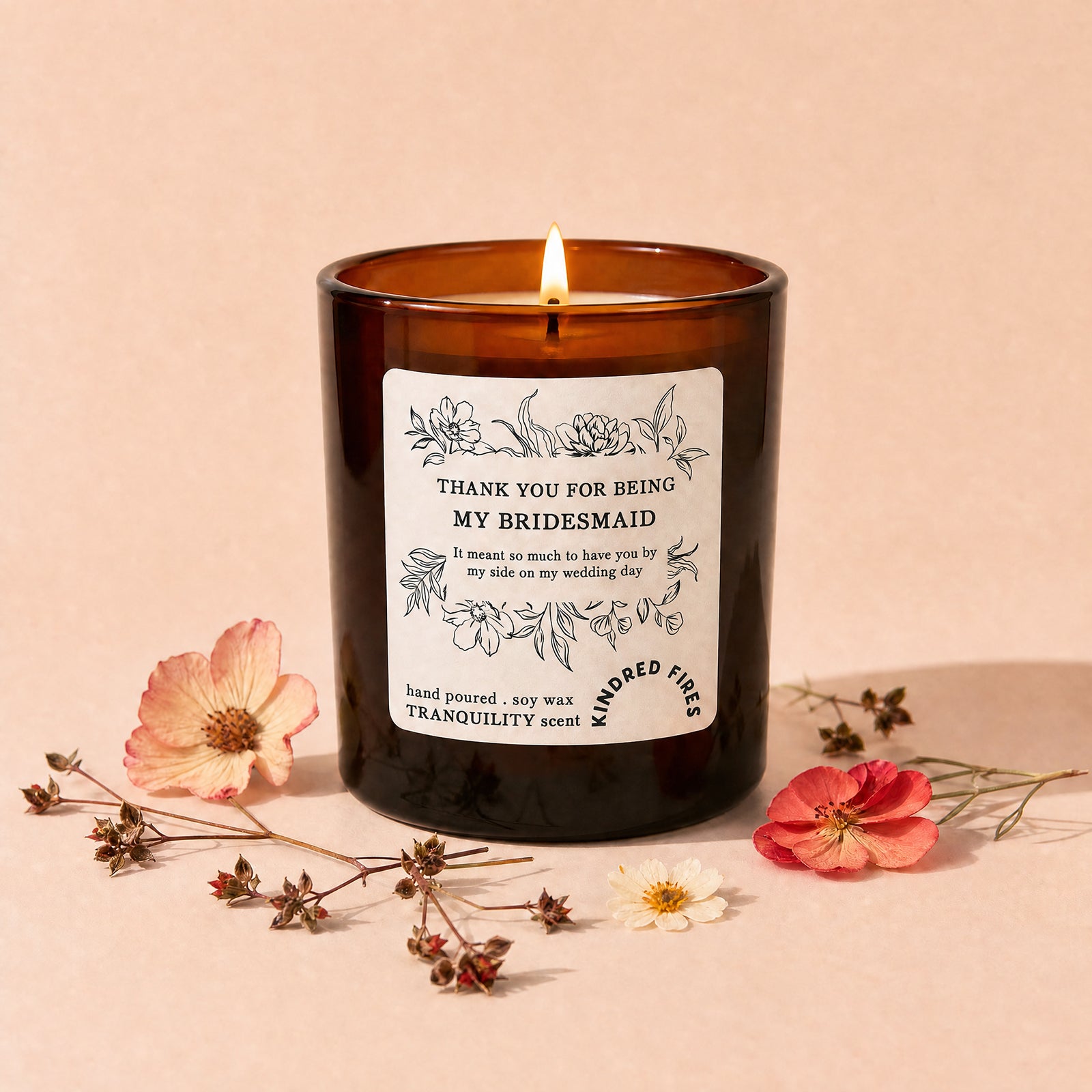 Thank You Bridesmaid Gift Wildflower Candle Wedding Favor Refillable in Luxury Box