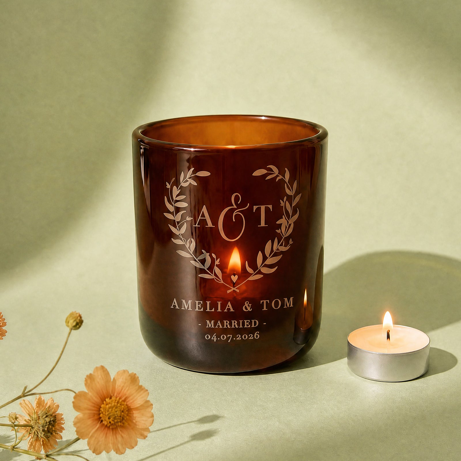 Wedding Gift Tea Light Holder with Candles – Personalised, Refillable, Luxury Gift Box Included