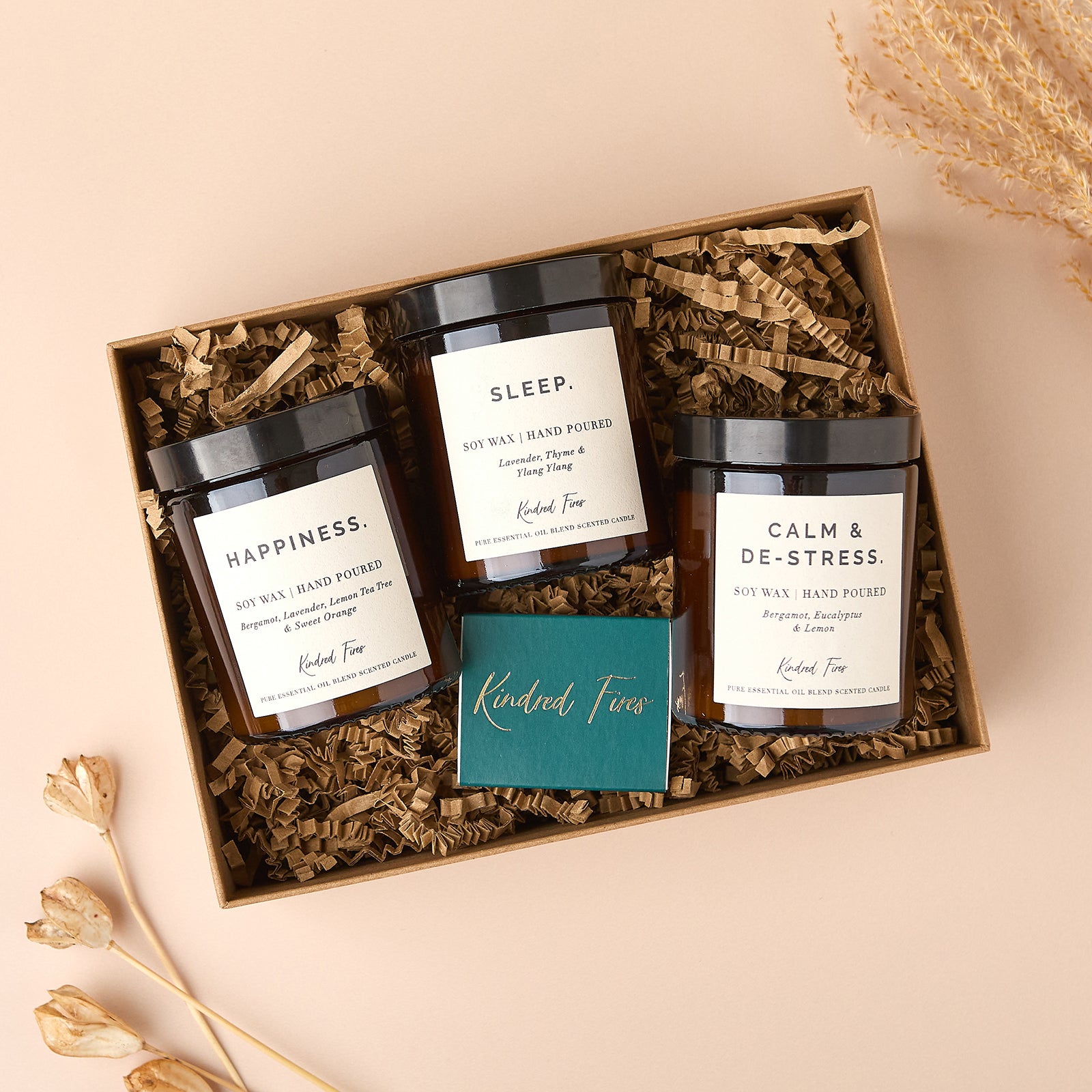 Well-Being Candle Trio Gift Set Essential Oils for Relaxation in Luxury Gift-Ready Box