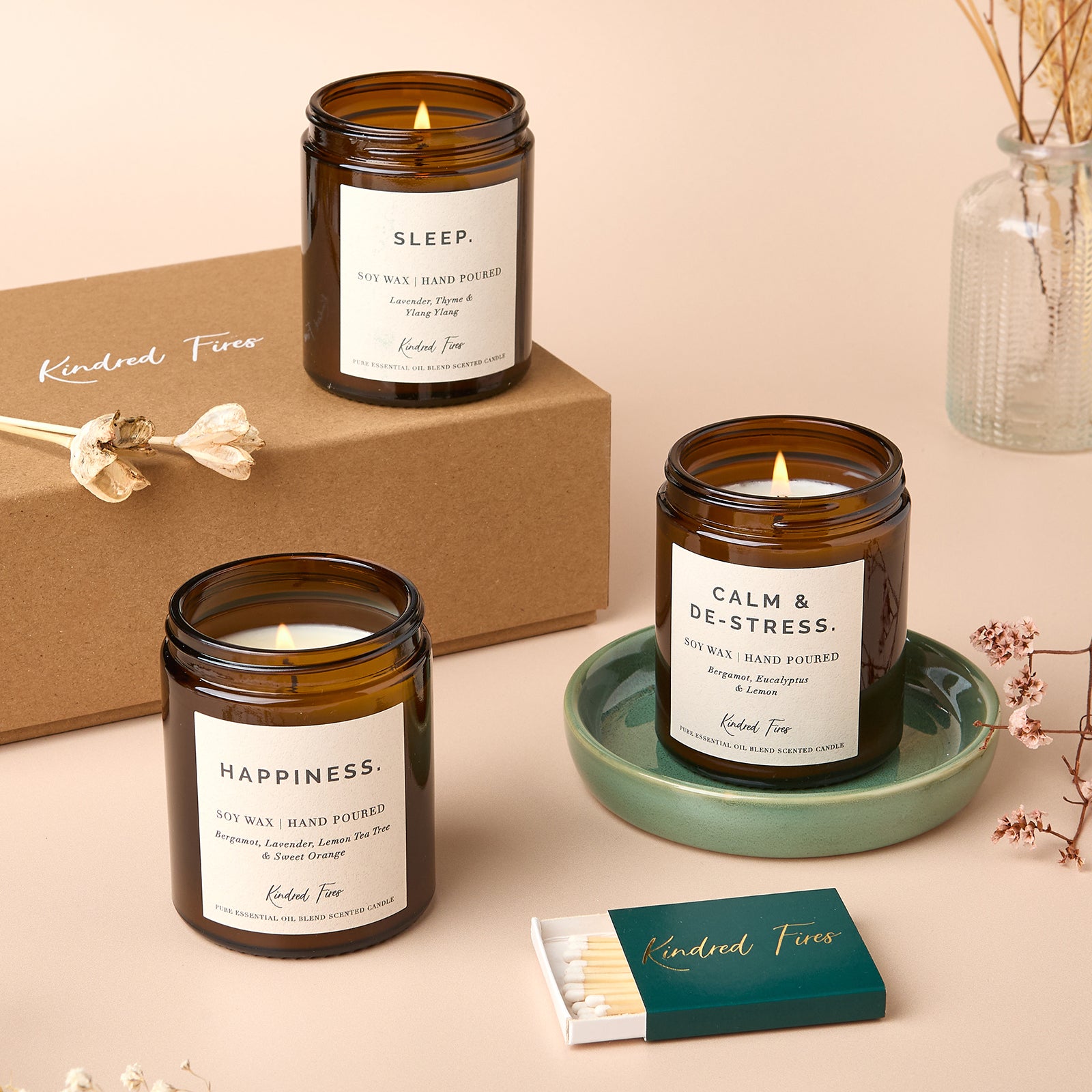 Well-Being Candle Trio Gift Set Essential Oils for Relaxation in Luxury Gift-Ready Box