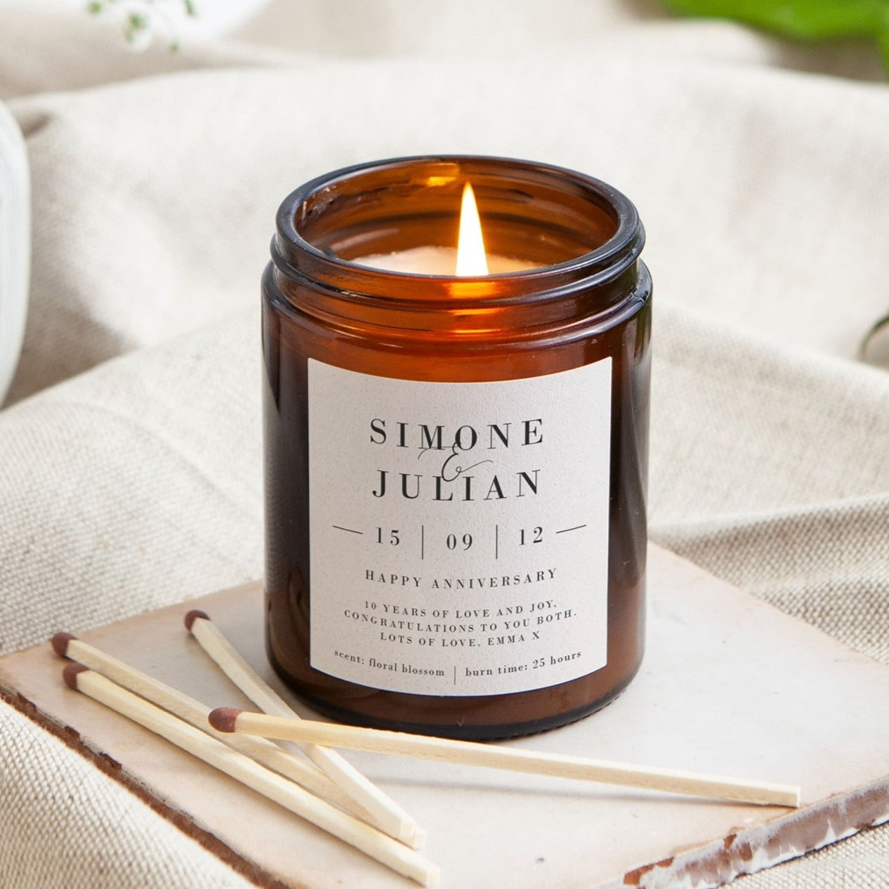 10th Anniversary Gift Personalised Candle