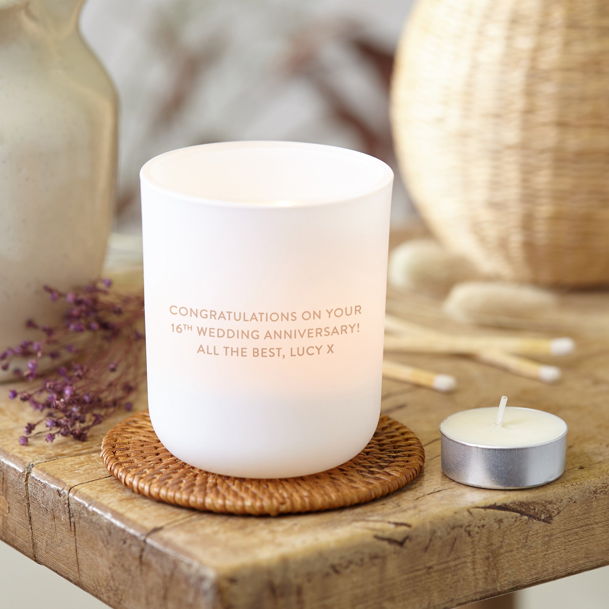 16th Wax Anniversary Gift – Personalised Tea Light Holder in Luxury Gift-Ready Box