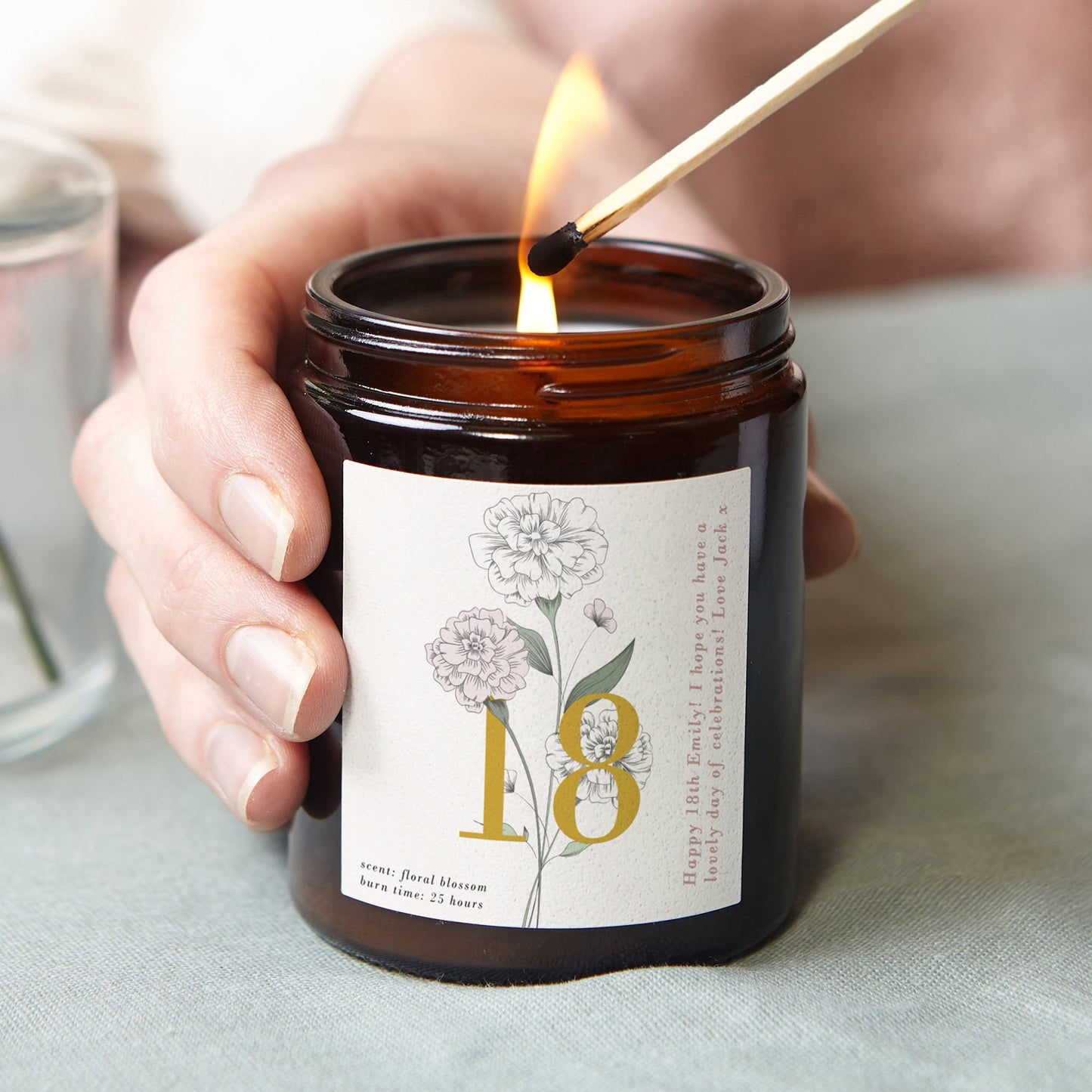 18th Birthday Gift Floral Personalised Candle - Kindred Fires