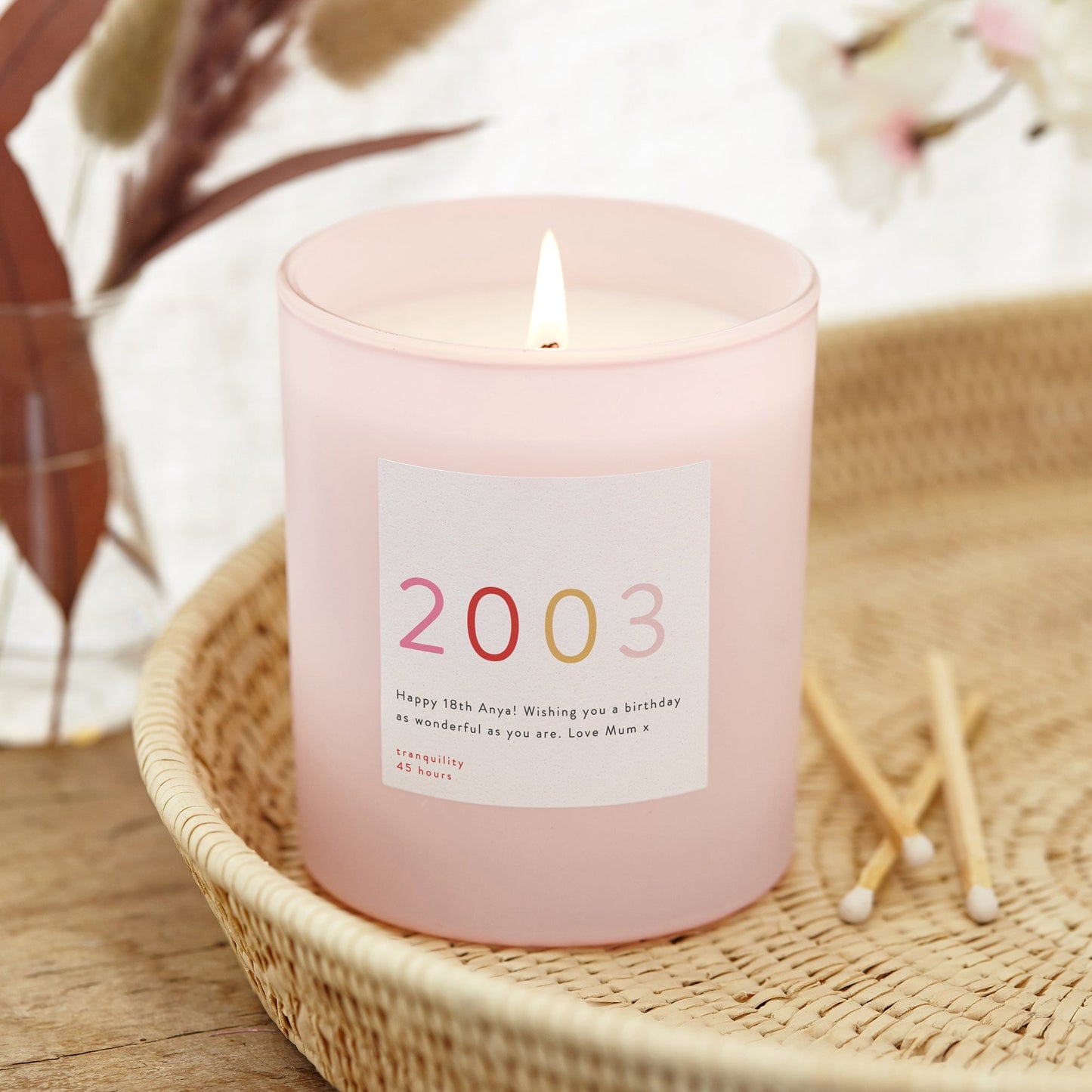 18th Birthday Gift for Girl Pink Year Candle - Kindred Fires