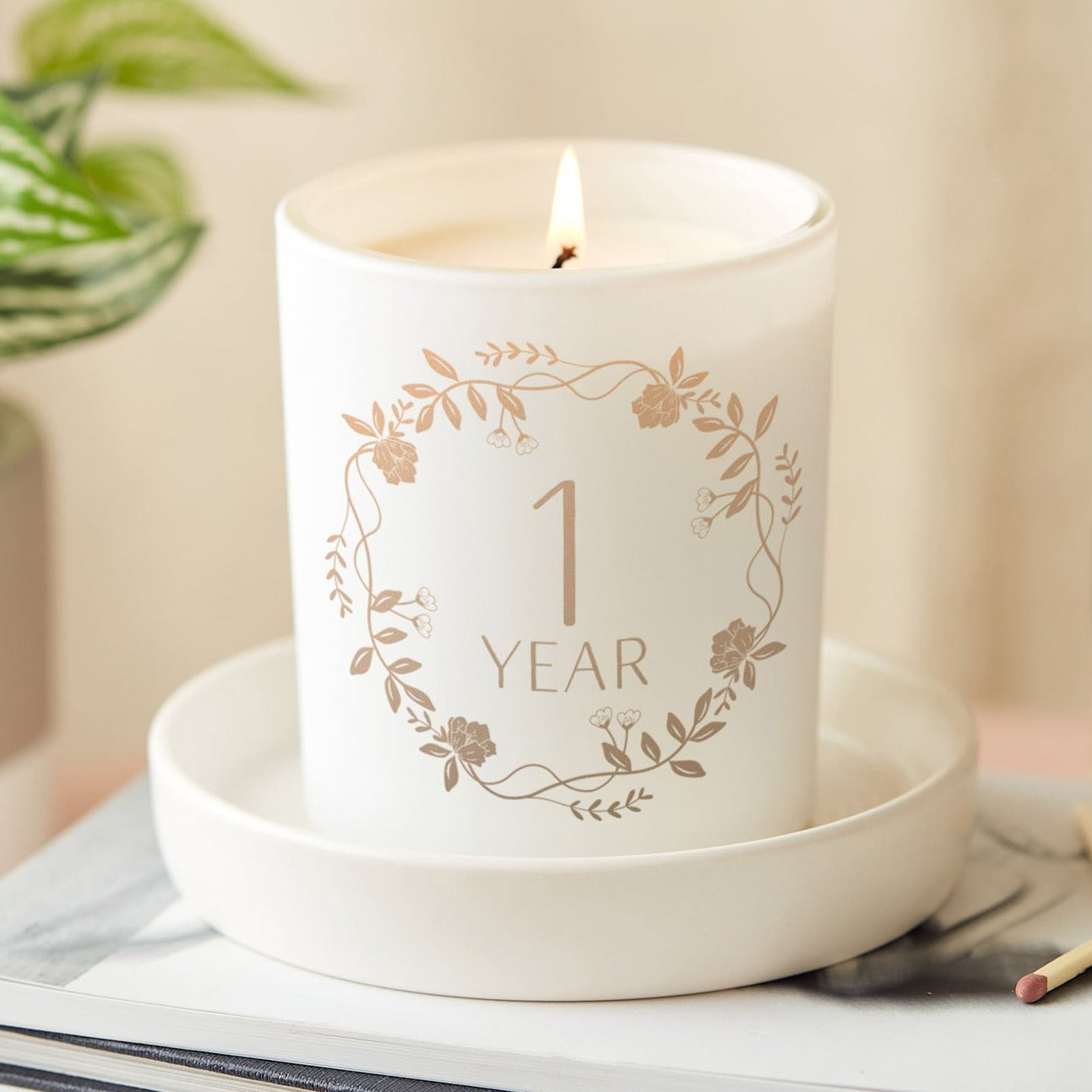 1st Wedding Anniversary Gift - Personalised Soy Wax Glow Through Candle in Luxury Box