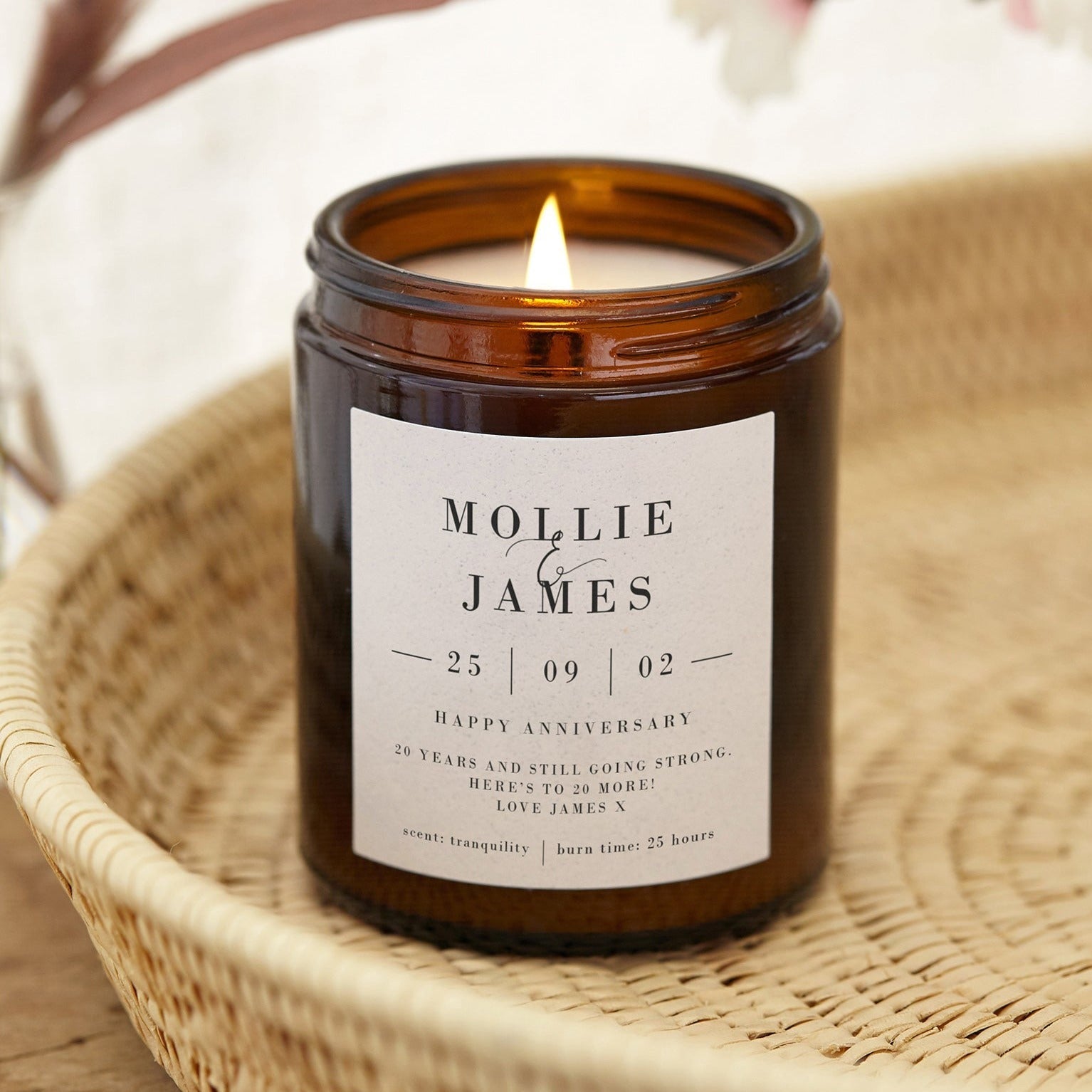 20th Anniversary Gift Personalised Candle