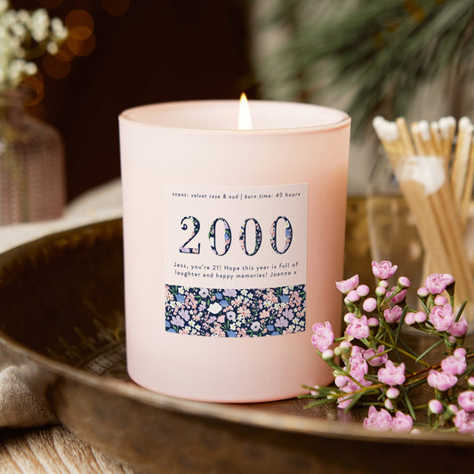 21st Birthday Gift Birth Year Floral Birthday Candle Pink - Kindred Fires