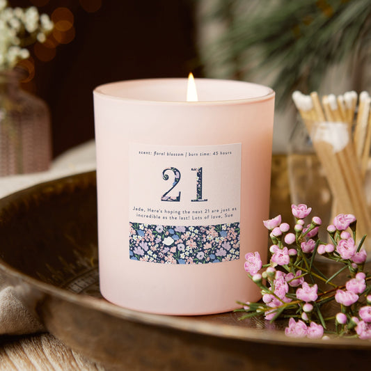 21st Birthday Gift Floral Birthday Gift Candle Pink - Kindred Fires