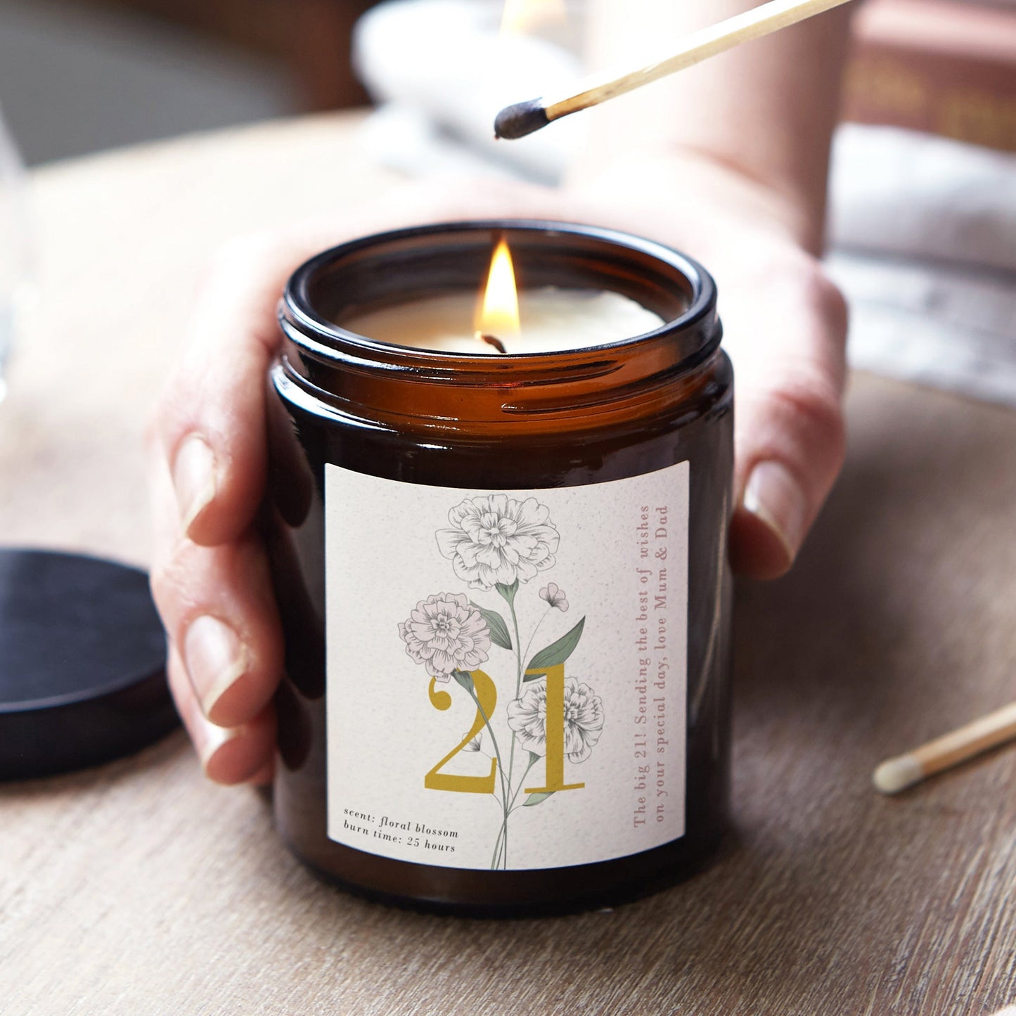 21st Birthday Gift Floral Personalised Candle - Kindred Fires