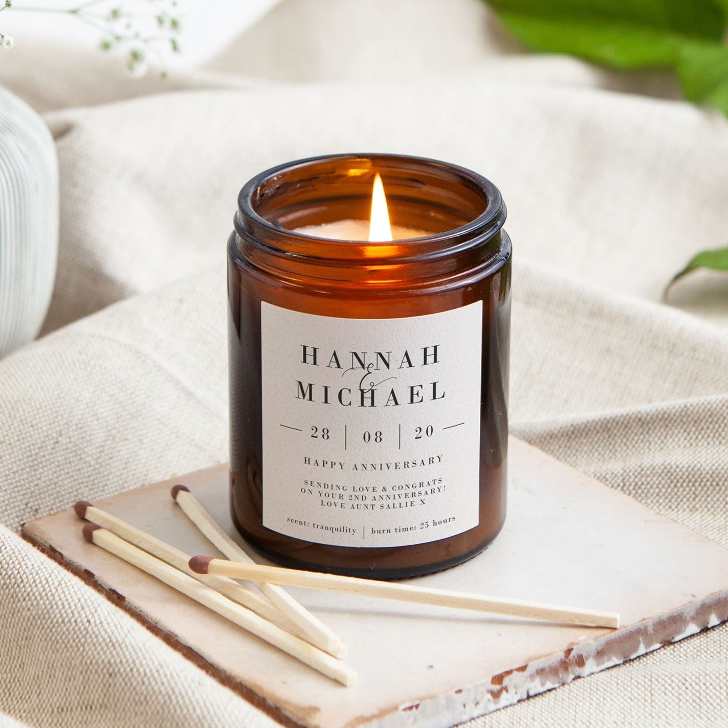 2nd Anniversary Gift Personalised Candle
