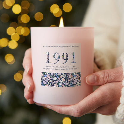 30th Birthday Gift Birth Year Floral Birthday Candle Pink - Kindred Fires