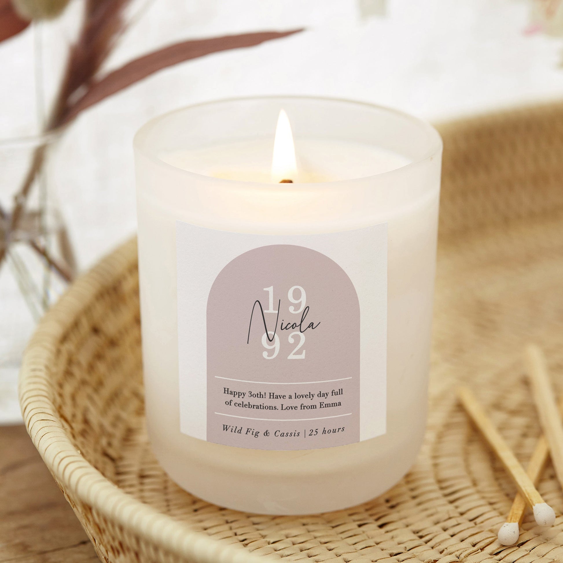30th Birthday Gift for Her Frosted Candle Curved Arch - Kindred Fires