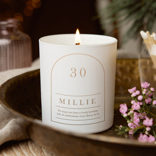 30th Birthday Gift for Her Glow Through Candle Curved Arch - Kindred Fires