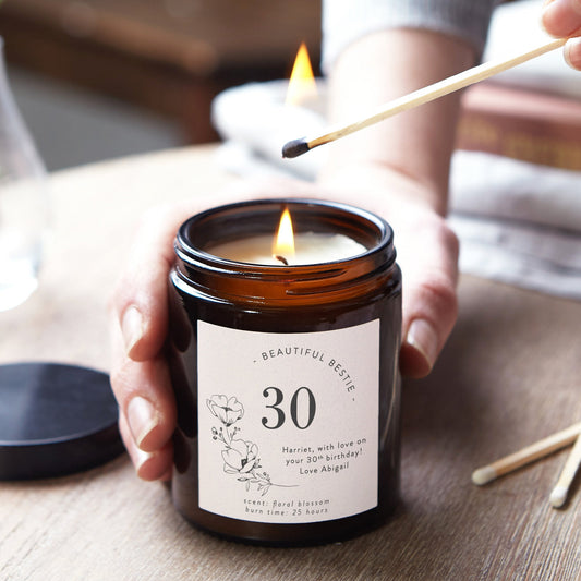 30th Birthday Gift Personalised Candle - Kindred Fires