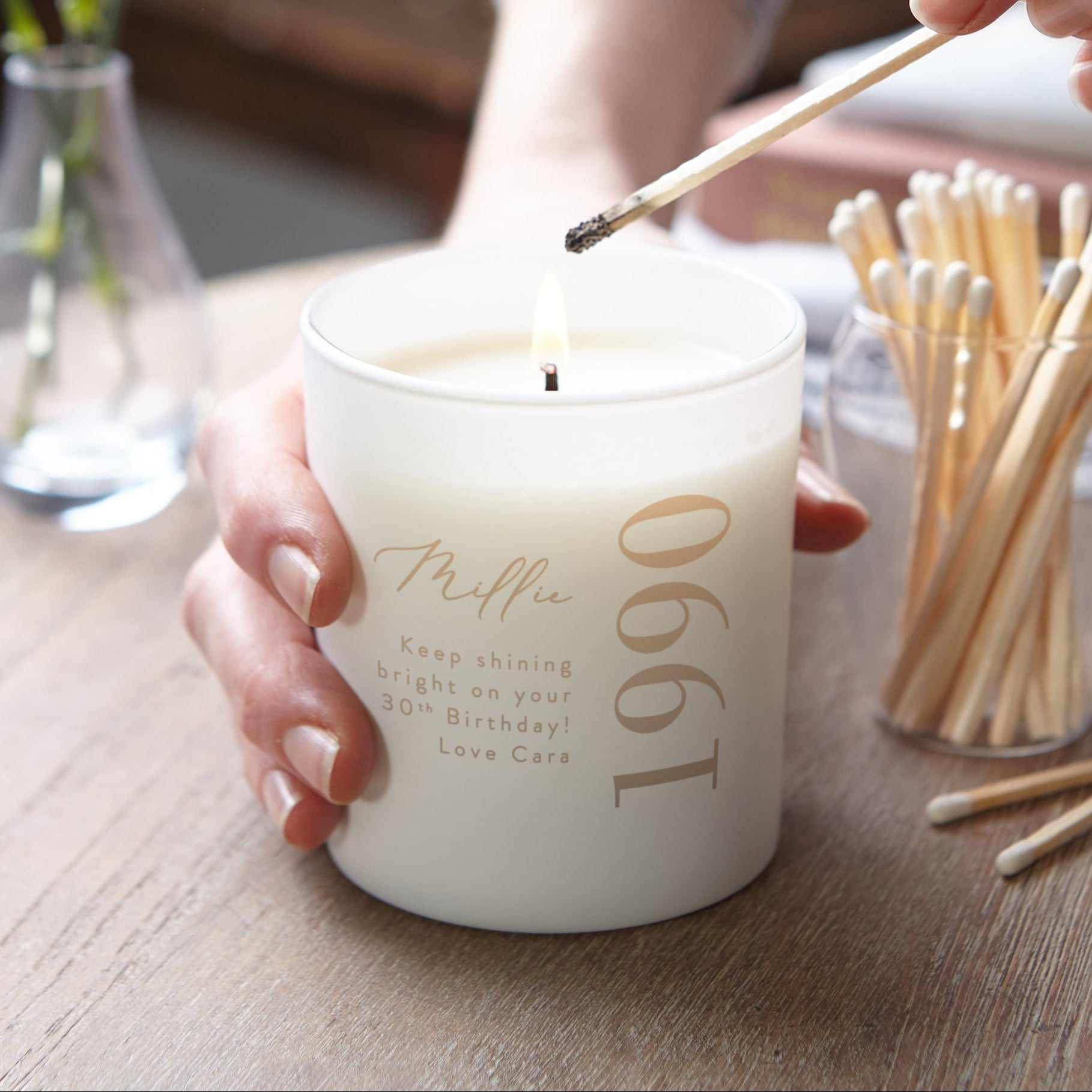 30th Birthday Gift White Candle - Kindred Fires