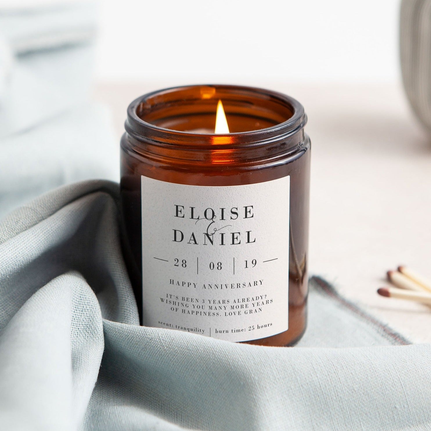 3rd Anniversary Gift Personalised Soy Wax Candle in Luxury Gift-Ready Packaging