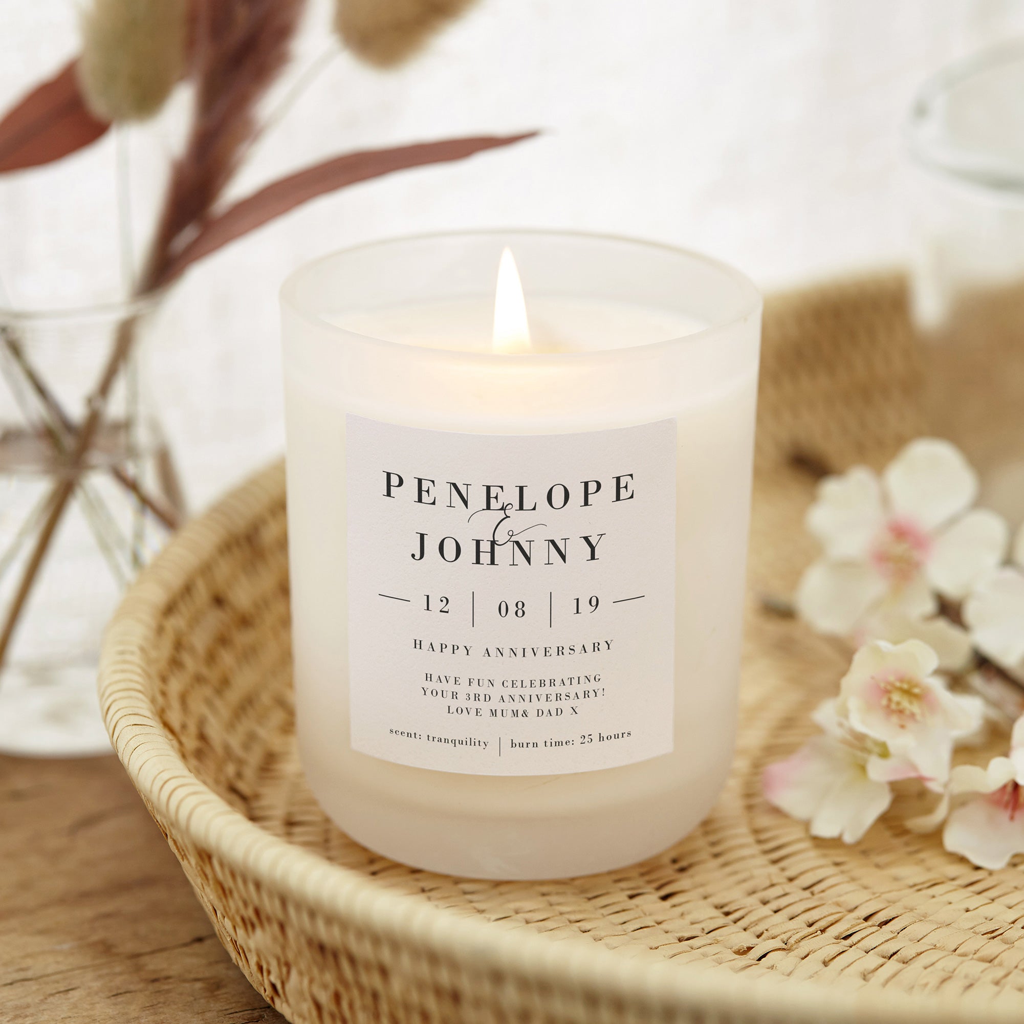 3rd Anniversary Gift Personalised Candle