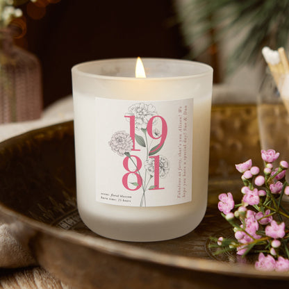 40th Birthday Gift Birth Year Floral White Candle - Kindred Fires