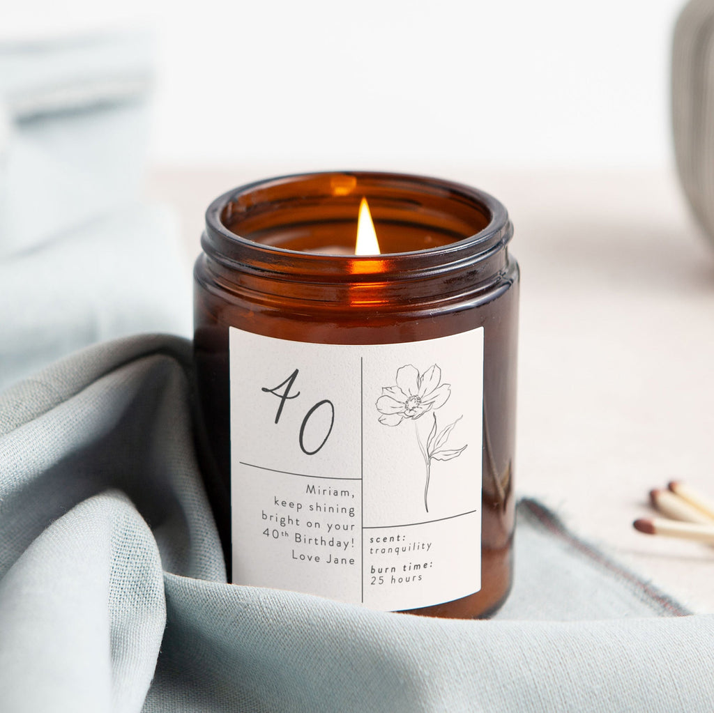 40th Birthday Gift Floral Personalised Candle - Kindred Fires