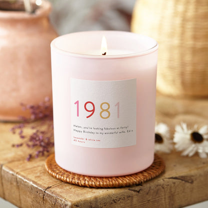 40th Birthday Gift for Girl Pink Year Candle - Kindred Fires