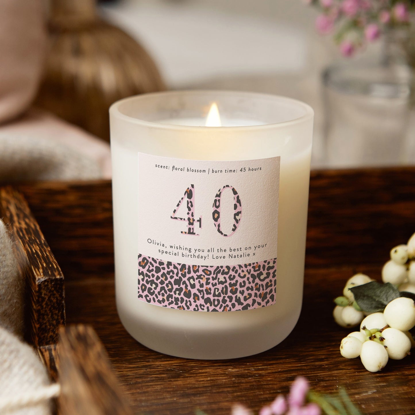 40th Birthday Gift Leopard Print Candle - Kindred Fires