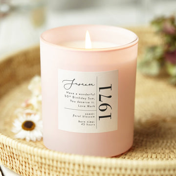 50th Birthday Candle Gift Pink - Kindred Fires