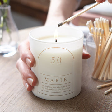 50th Birthday Gift for Her Glow Through Candle Curved Arch - Kindred Fires