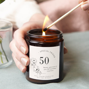 50th Birthday Gift Personalised Candle - Kindred Fires