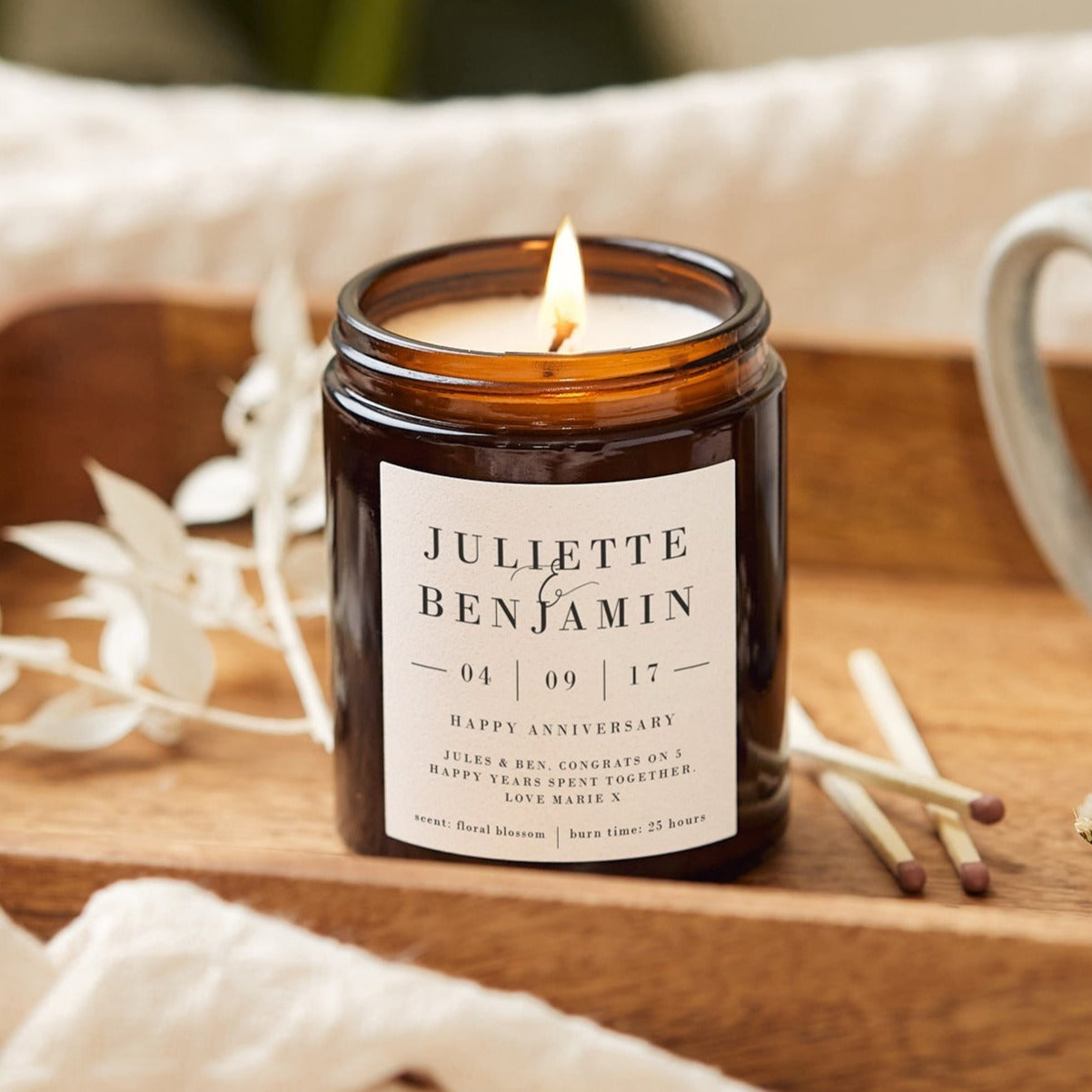 5th Anniversary Gift Personalised Candle