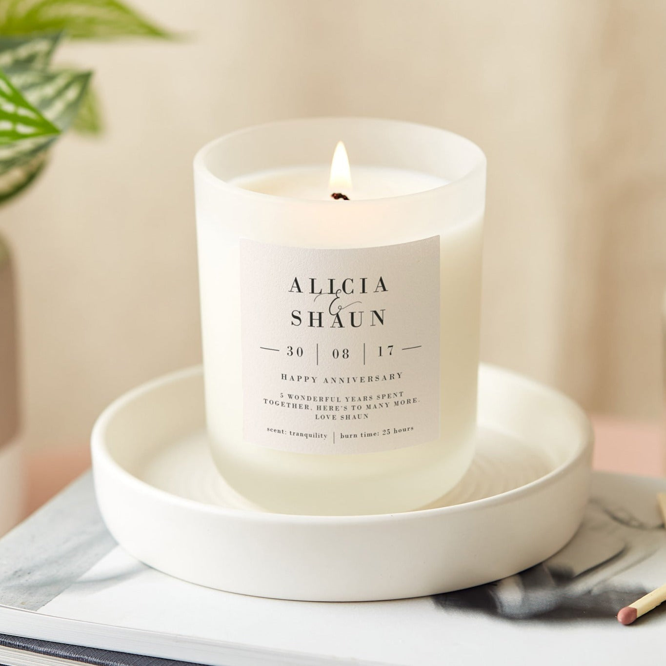 5th Anniversary Gift Personalised Candle