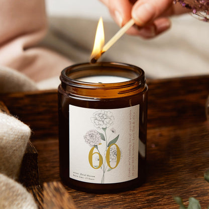 60th Birthday Gift Floral Personalised Candle - Kindred Fires