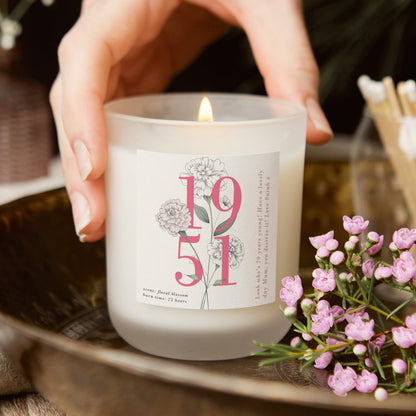 70th Birthday Gift Birth Year Floral White Candle - Kindred Fires
