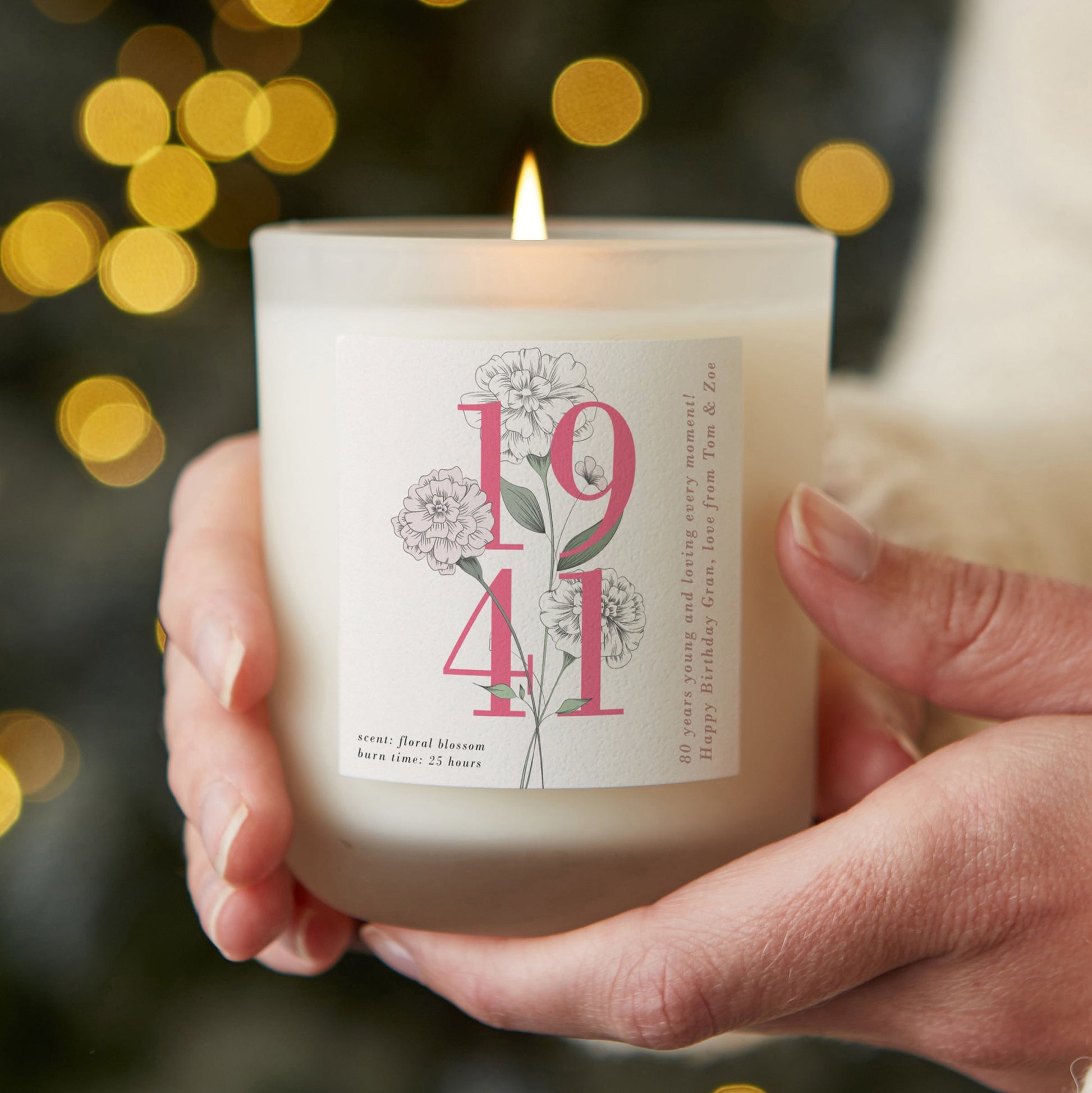 80th Birthday Gift Birth Year Floral White Candle - Kindred Fires