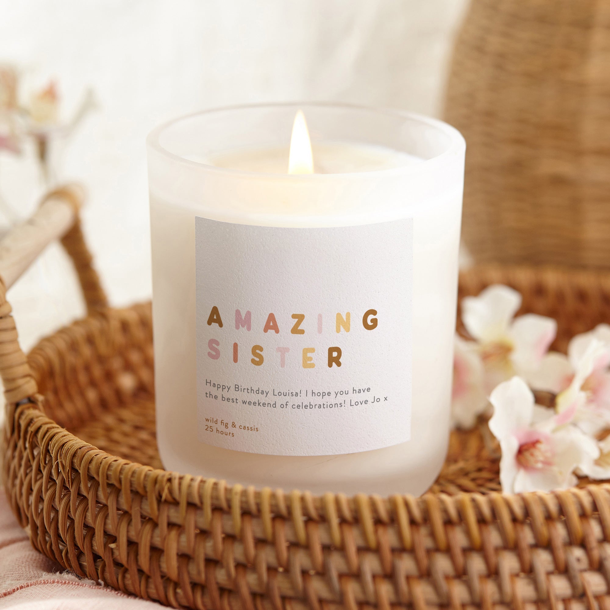 Birthday Gift Amazing Sister Neutrals Candle - Personalised Soy Wax in Luxury Box