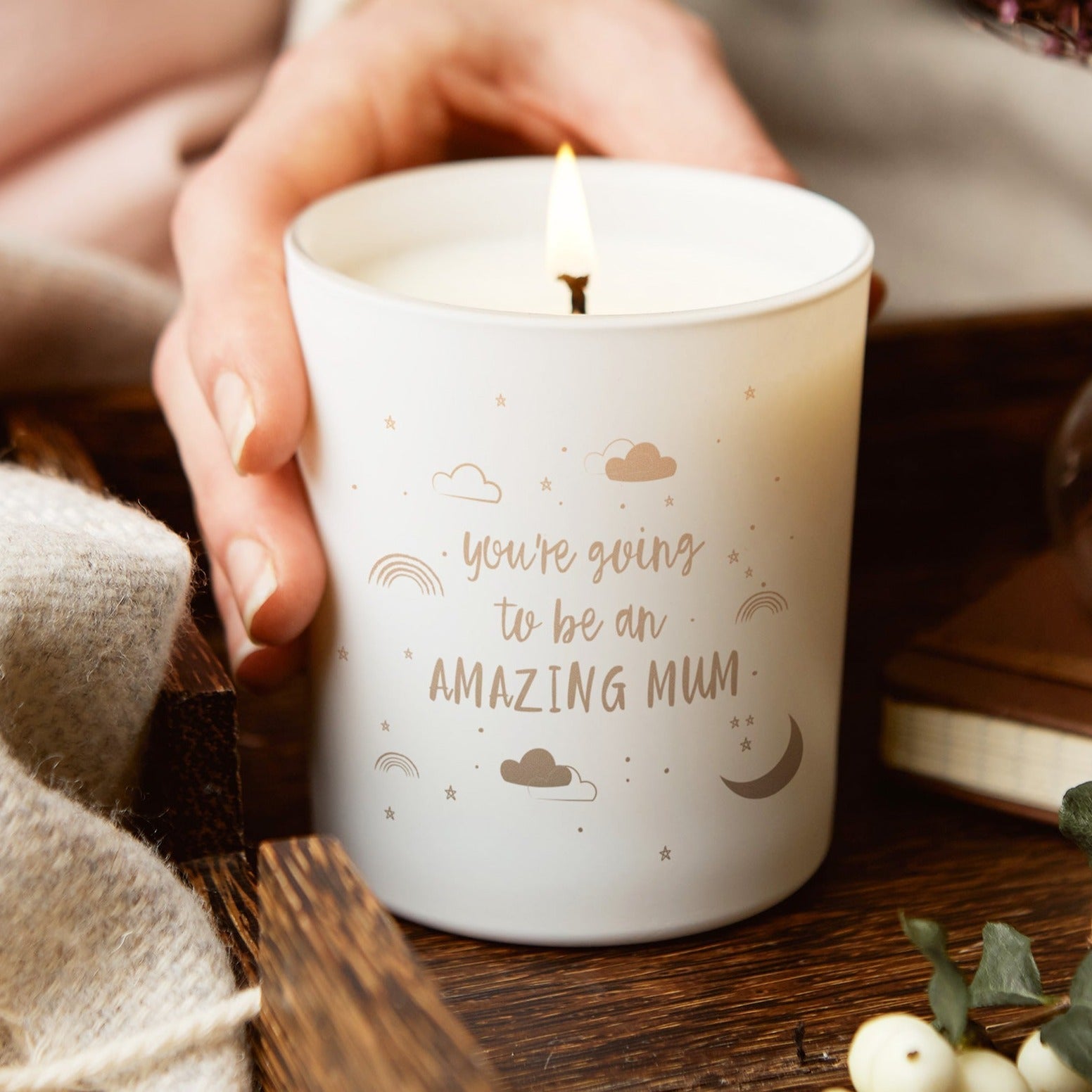 Baby Shower Gift Candle for Mum To Be - Personalised Cloud Design in Luxury Box