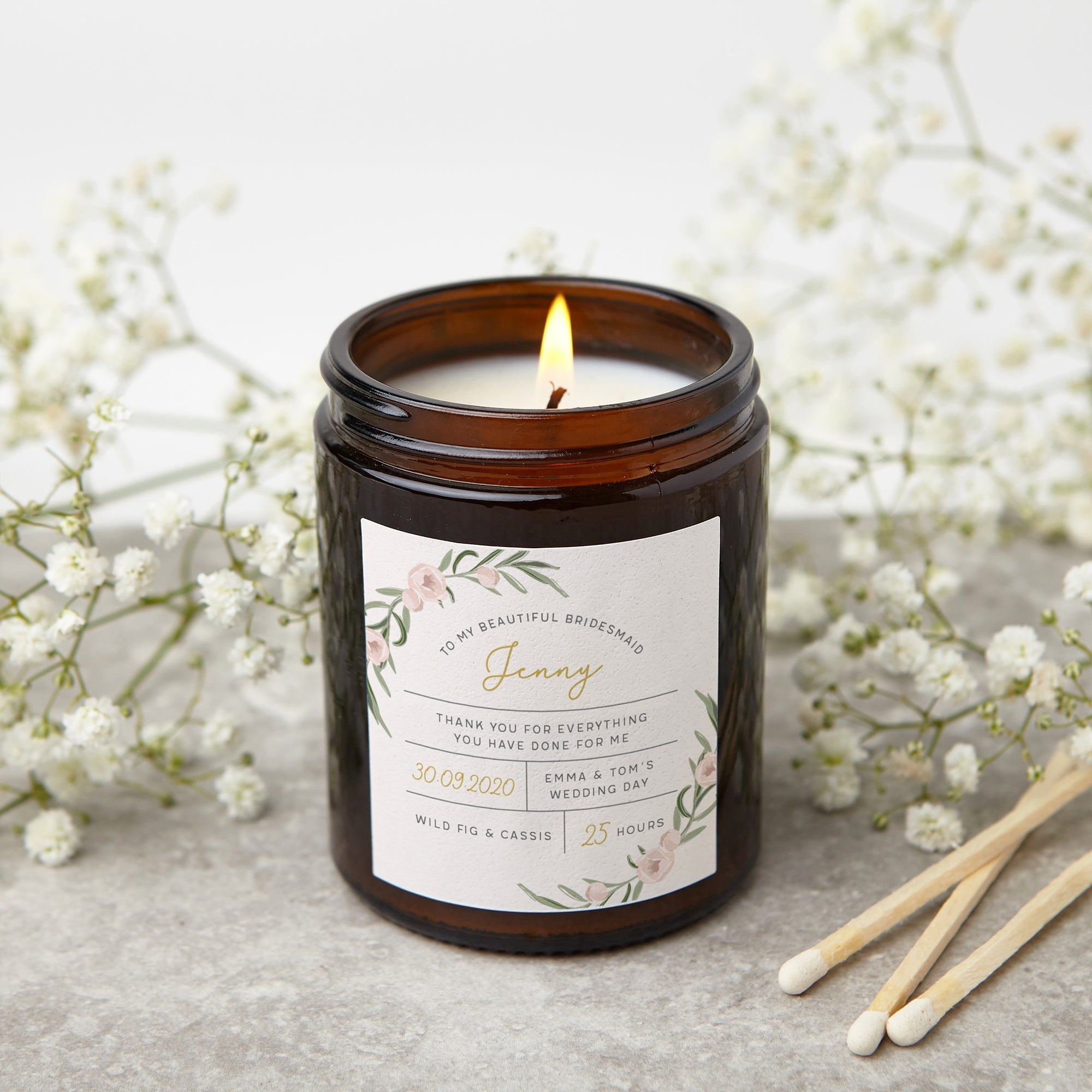 Wedding Bridesmaid Candle Gift – Personalised Scented Jar in Luxury Gift Box