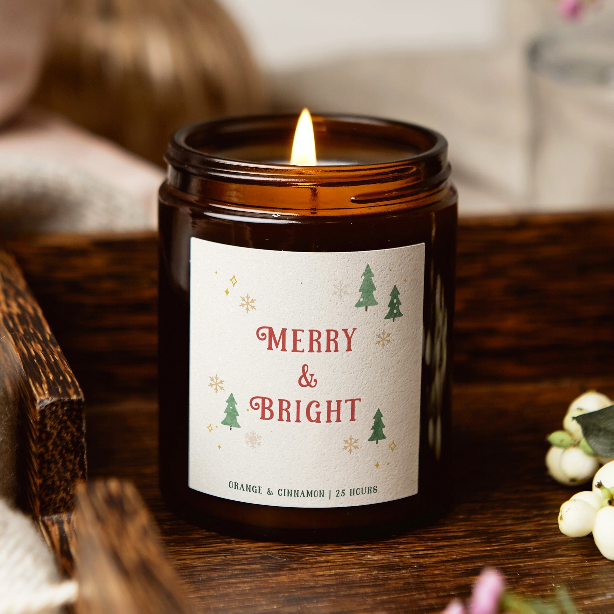 Christmas Gift Candle Merry and Bright Scented Holiday Decor in Luxury Gift Box