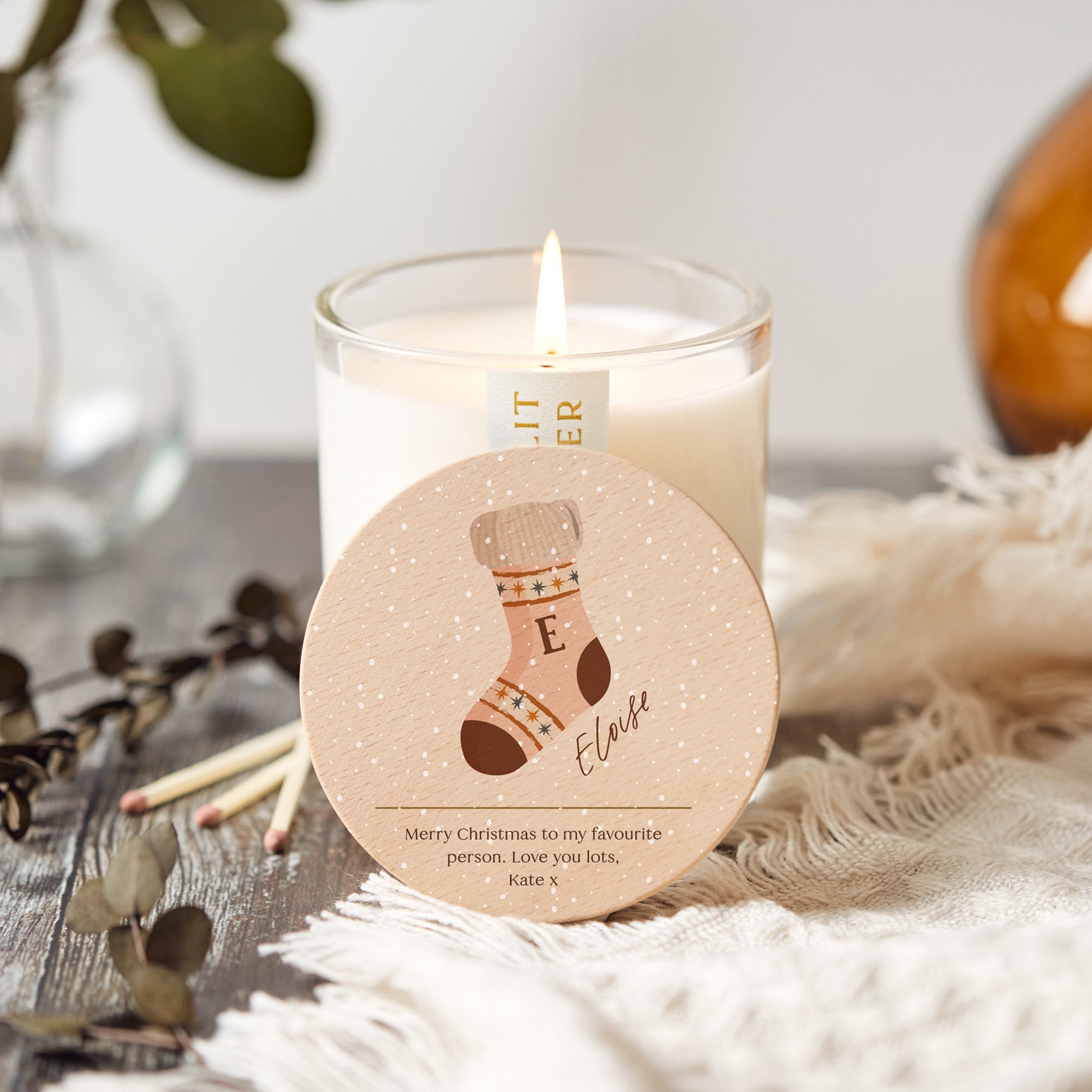 Christmas Gift Personalised Stocking Candle with Lid in Luxury Gift-Ready Packaging