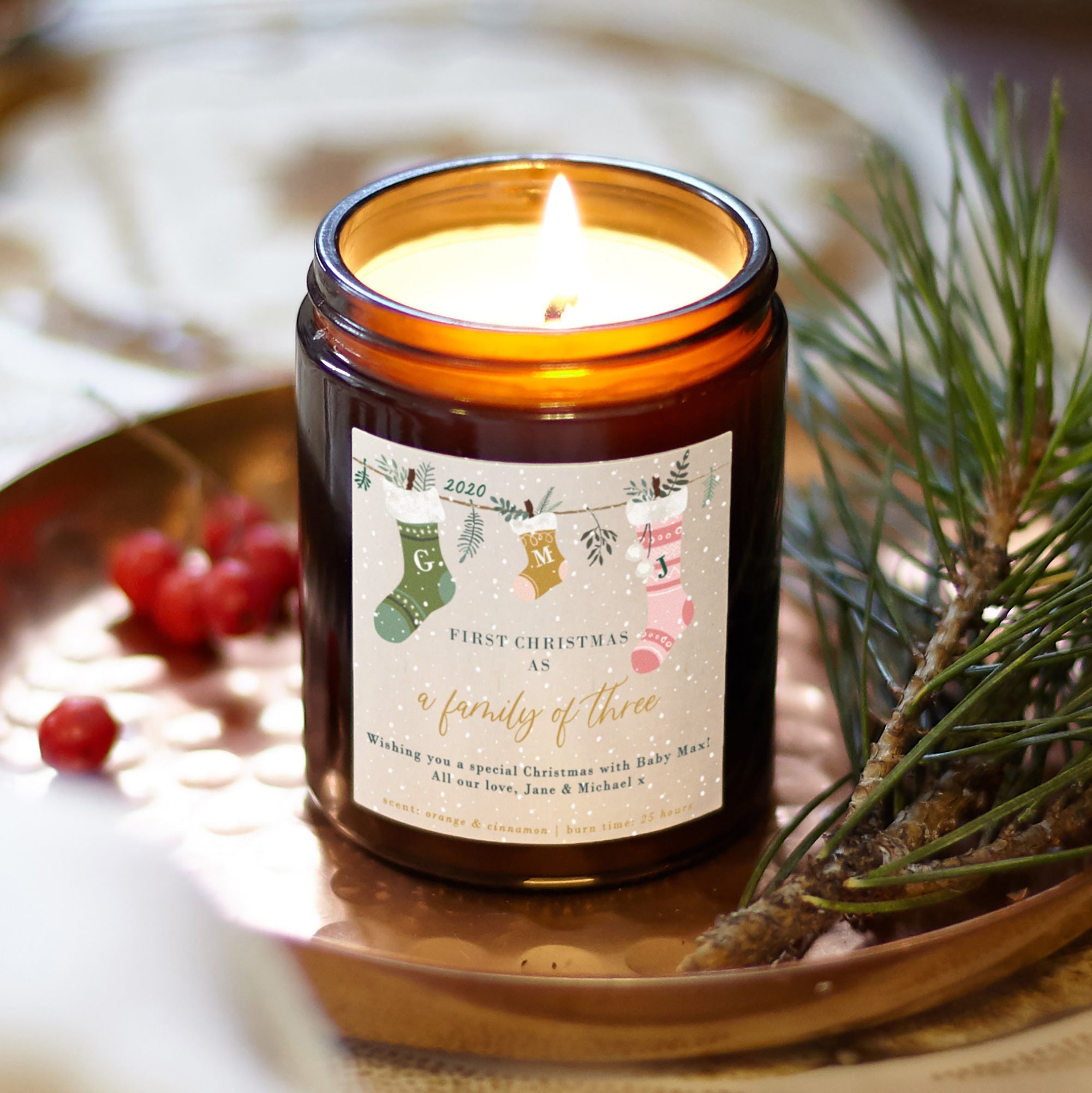 New Family Christmas Gift Candle – First Christmas as Family of Three with Luxury Box