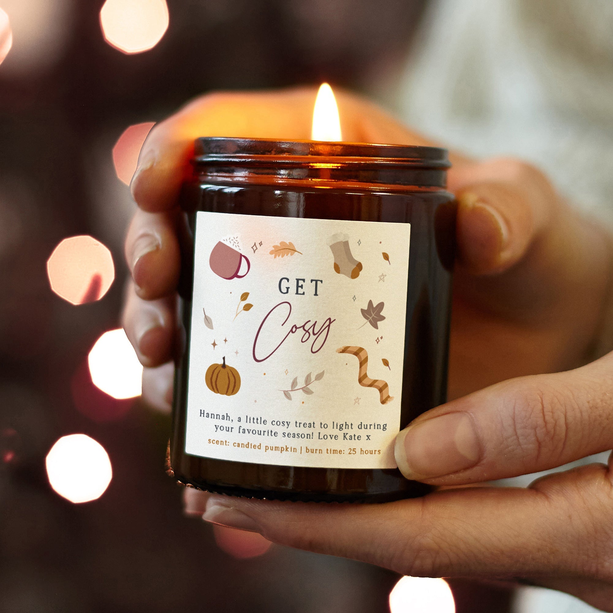 Autumn Gift Get Cosy Cute Message Jar Candle with Fall Scent and Luxury Gift Box