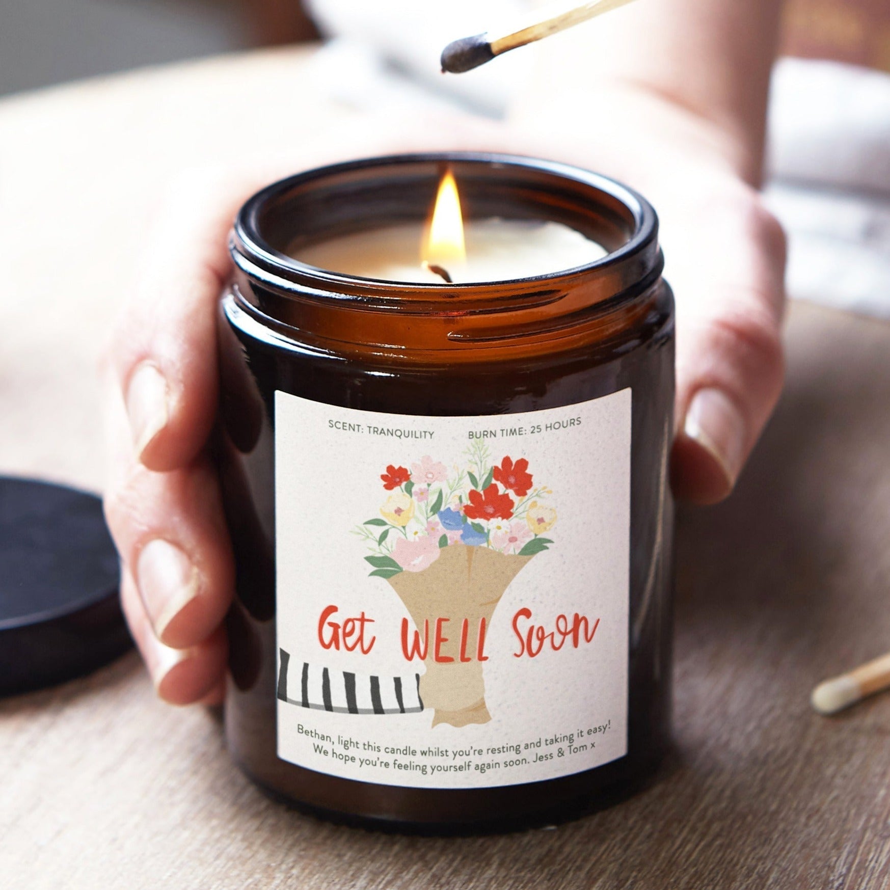 Get Well Soon Gift - Soy Wax Scented Candle with Flower Bunch in Luxury Gift Box