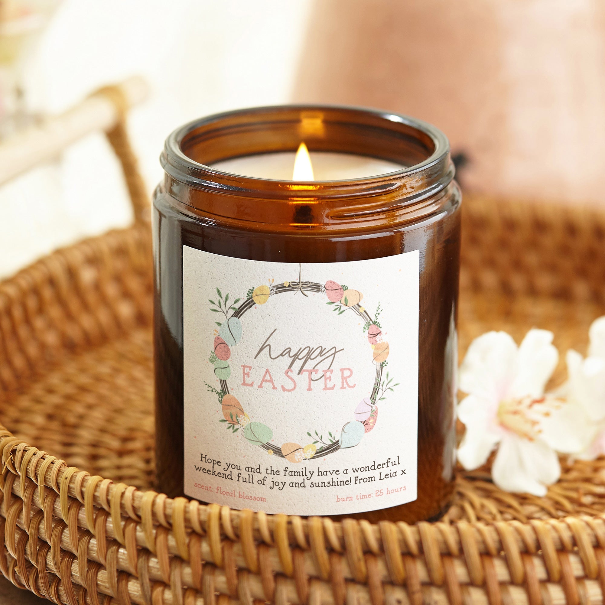 Easter Gift for Her - Scented Soy Wax Candle with Spring Wreath in Luxury Gift Box