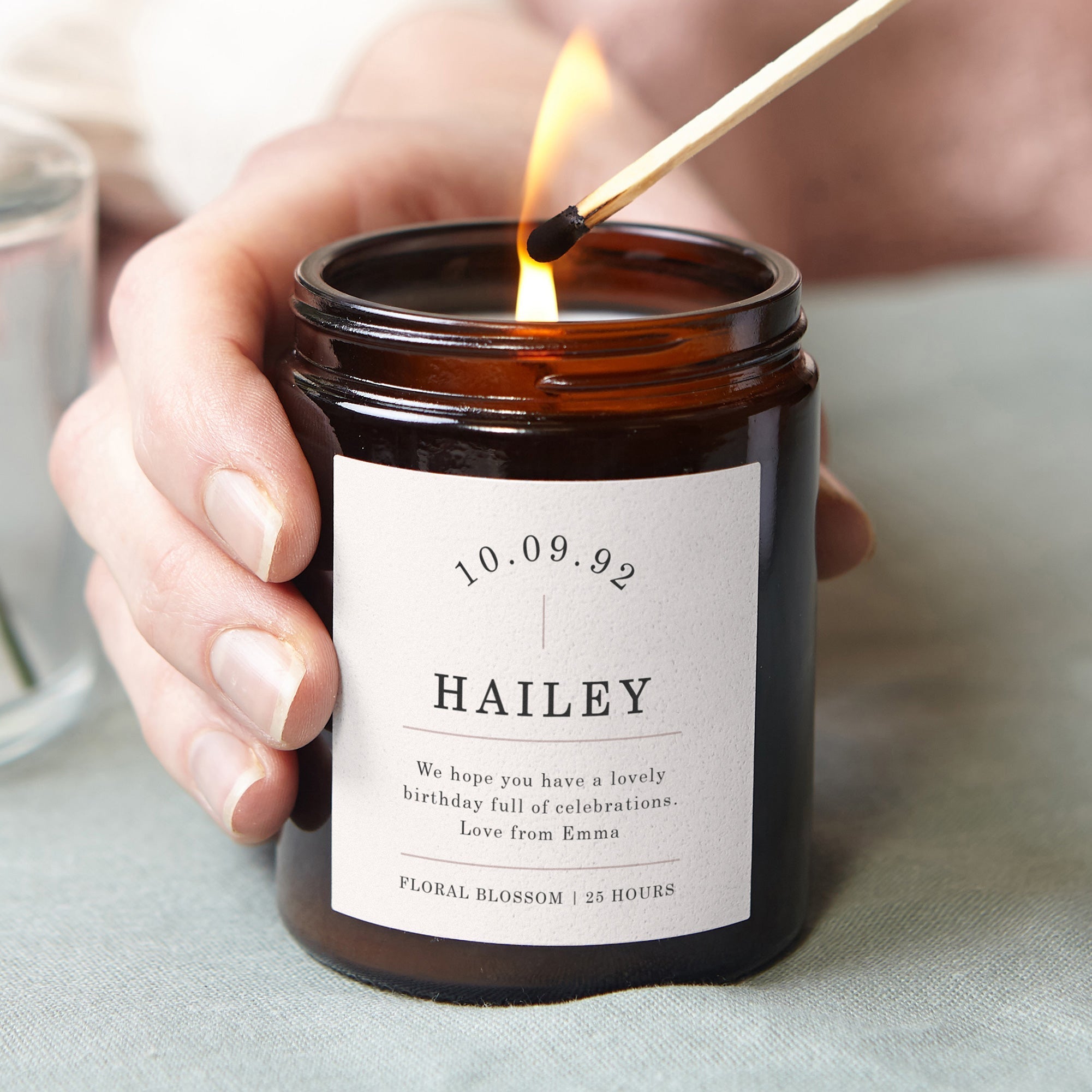 Birthday Gift for Her - Modern Personalised Soy Wax Jar Candle in Luxury Gift Box