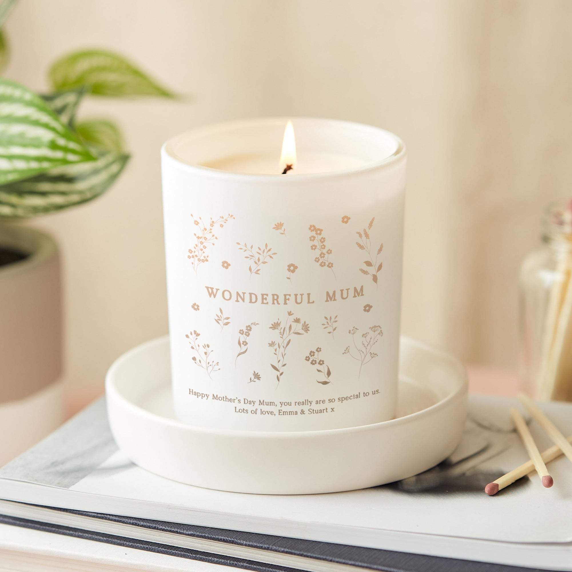 Mother's Day Gift Floral Candle Glow Through Engraved Scented Gift in Luxury Box