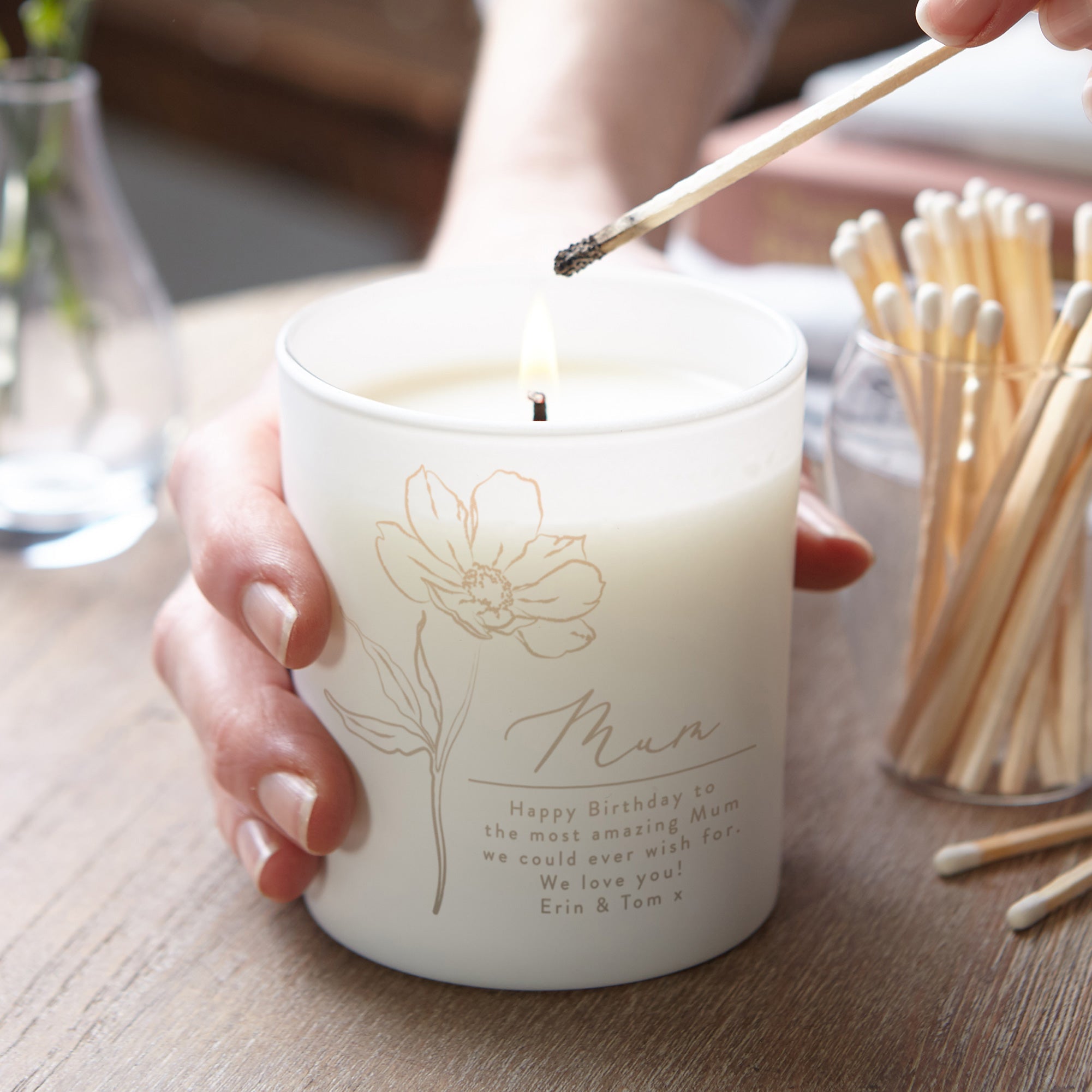 Mum Birthday Gift Floral Soy Wax Candle – Personalised Luxury Gift-Ready Packaging