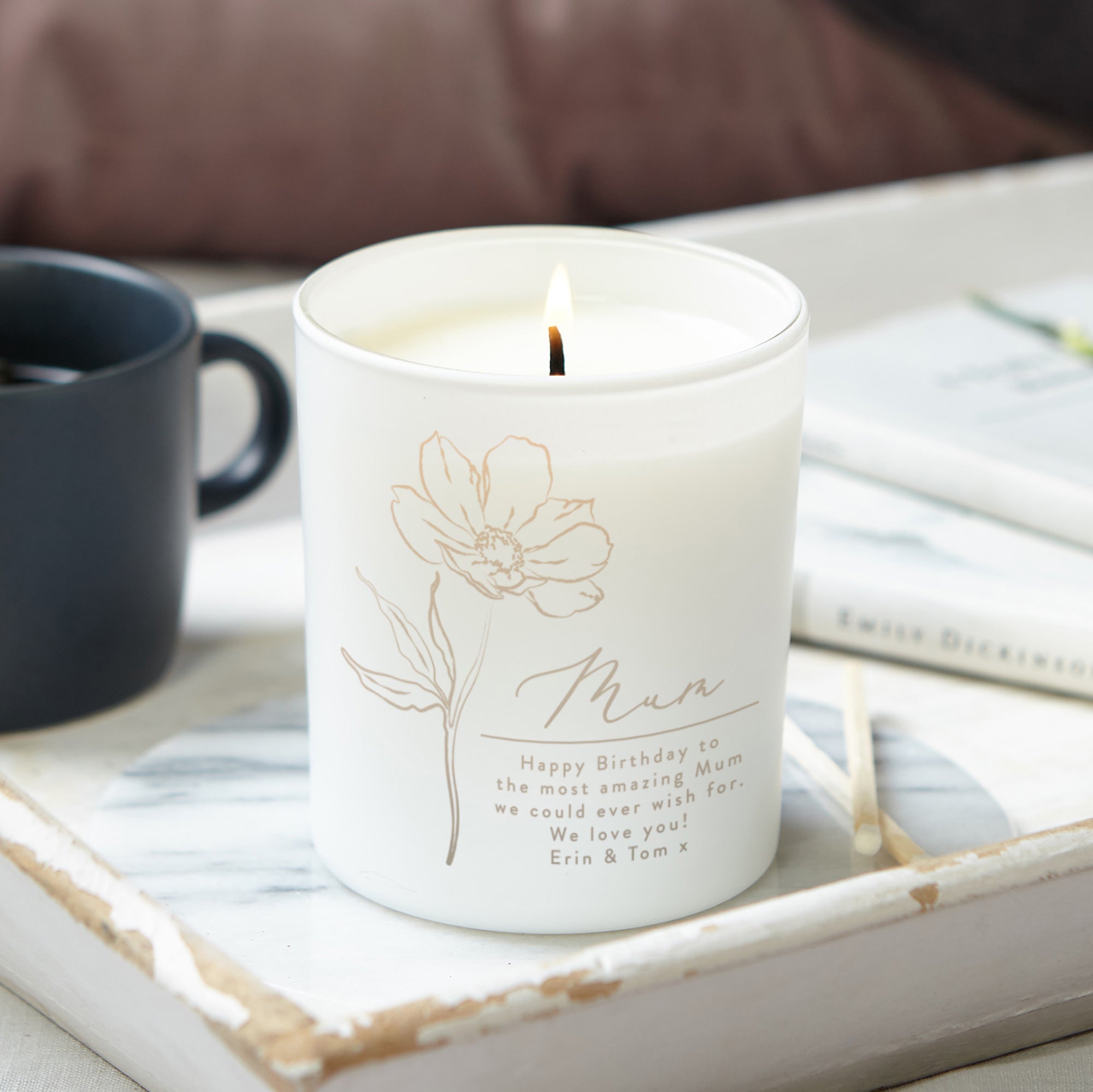 Mum Birthday Gift Floral Soy Wax Candle – Personalised Luxury Gift-Ready Packaging