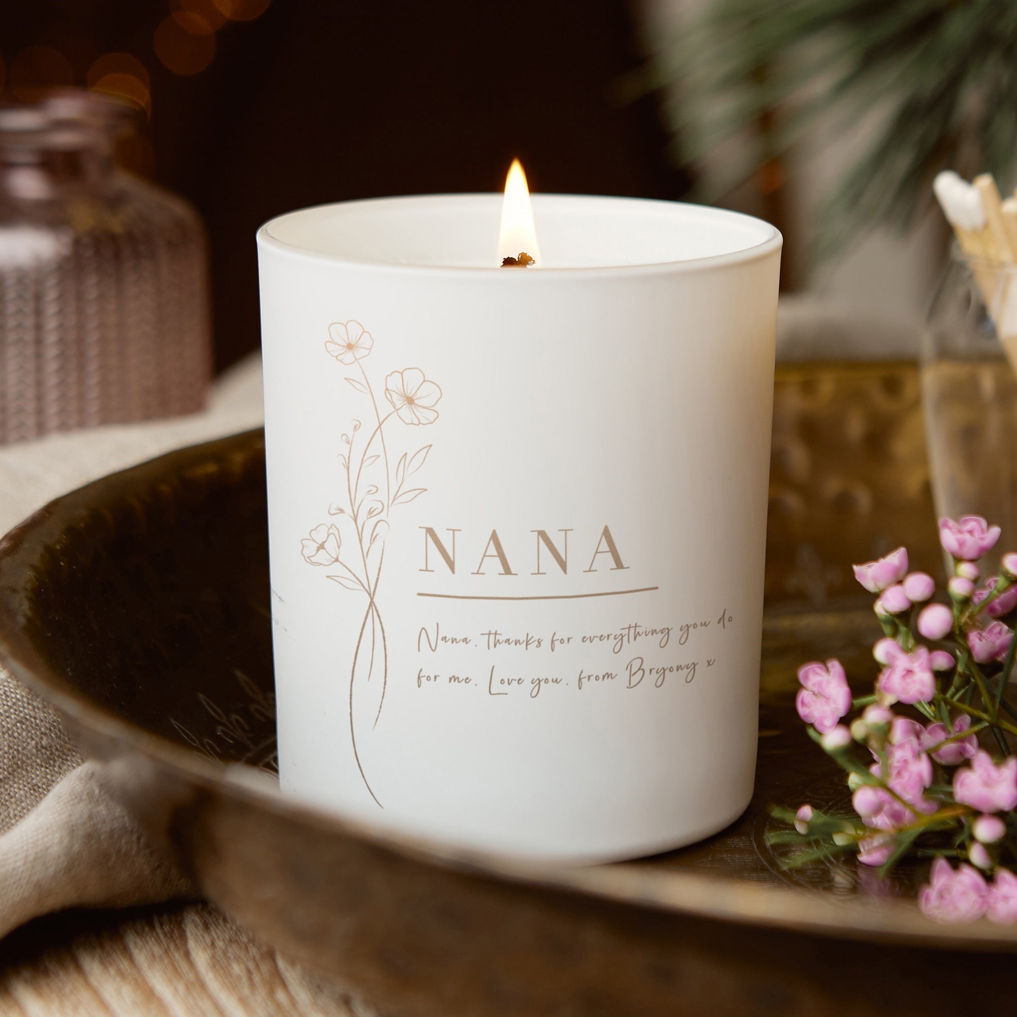 Birthday & Thank You Gift Nana Floral Glow Through Candle in Luxury Gift-Ready Box