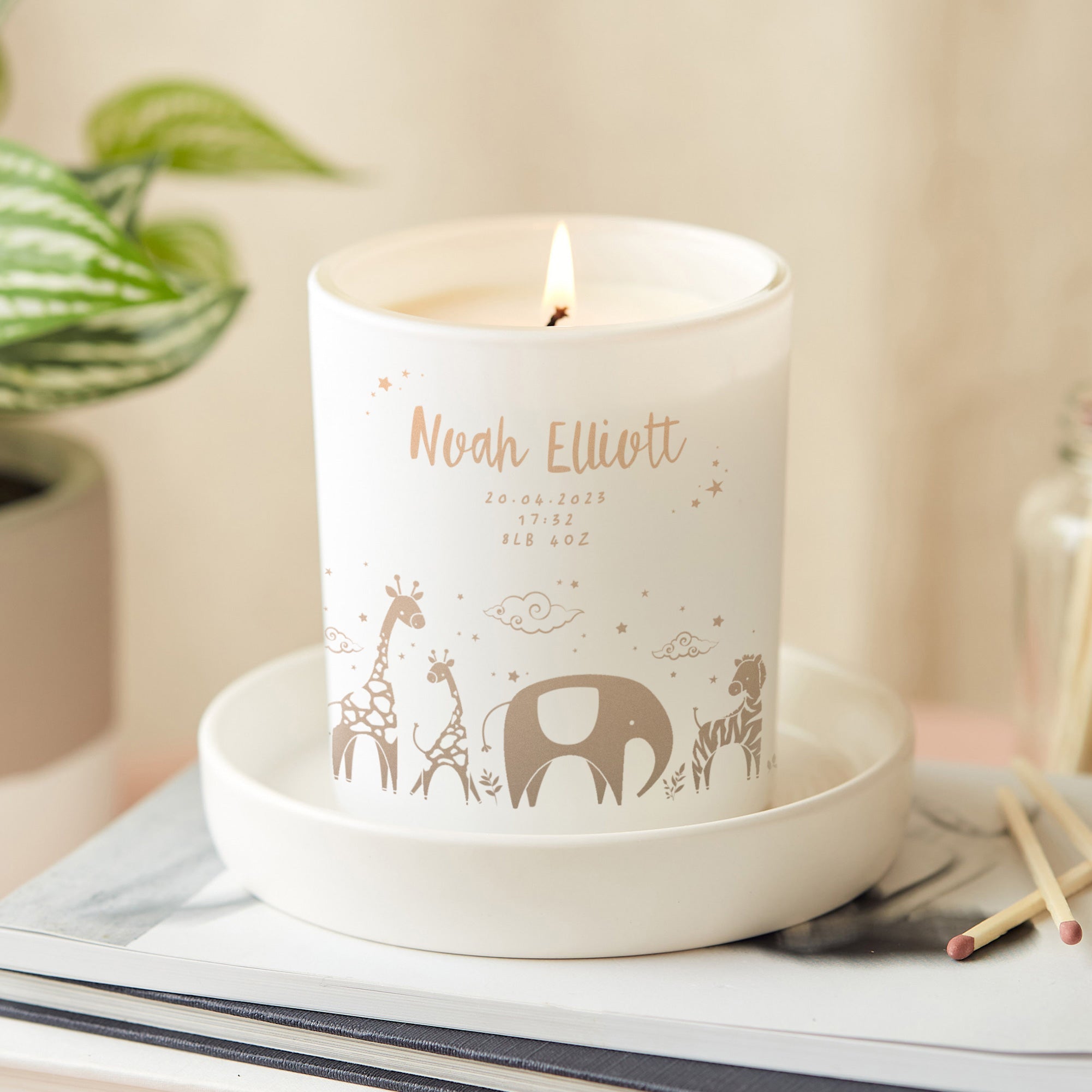 New Baby Gift Candle for New Parents Personalised Animal Motif Keepsake Luxury Box
