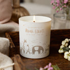 New Baby Gift Keepsake Candle for New Parents with Cute Animal Engraving in Luxury Box