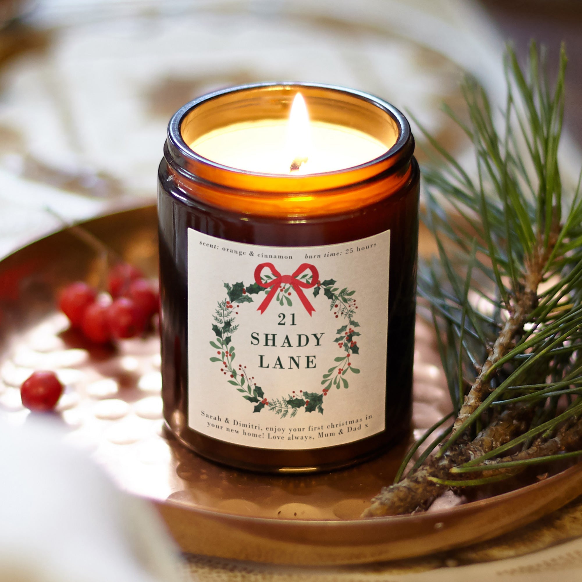 New Home Christmas Gift Candle - Personalized Soy Wax Wreath in Luxury Gift Box